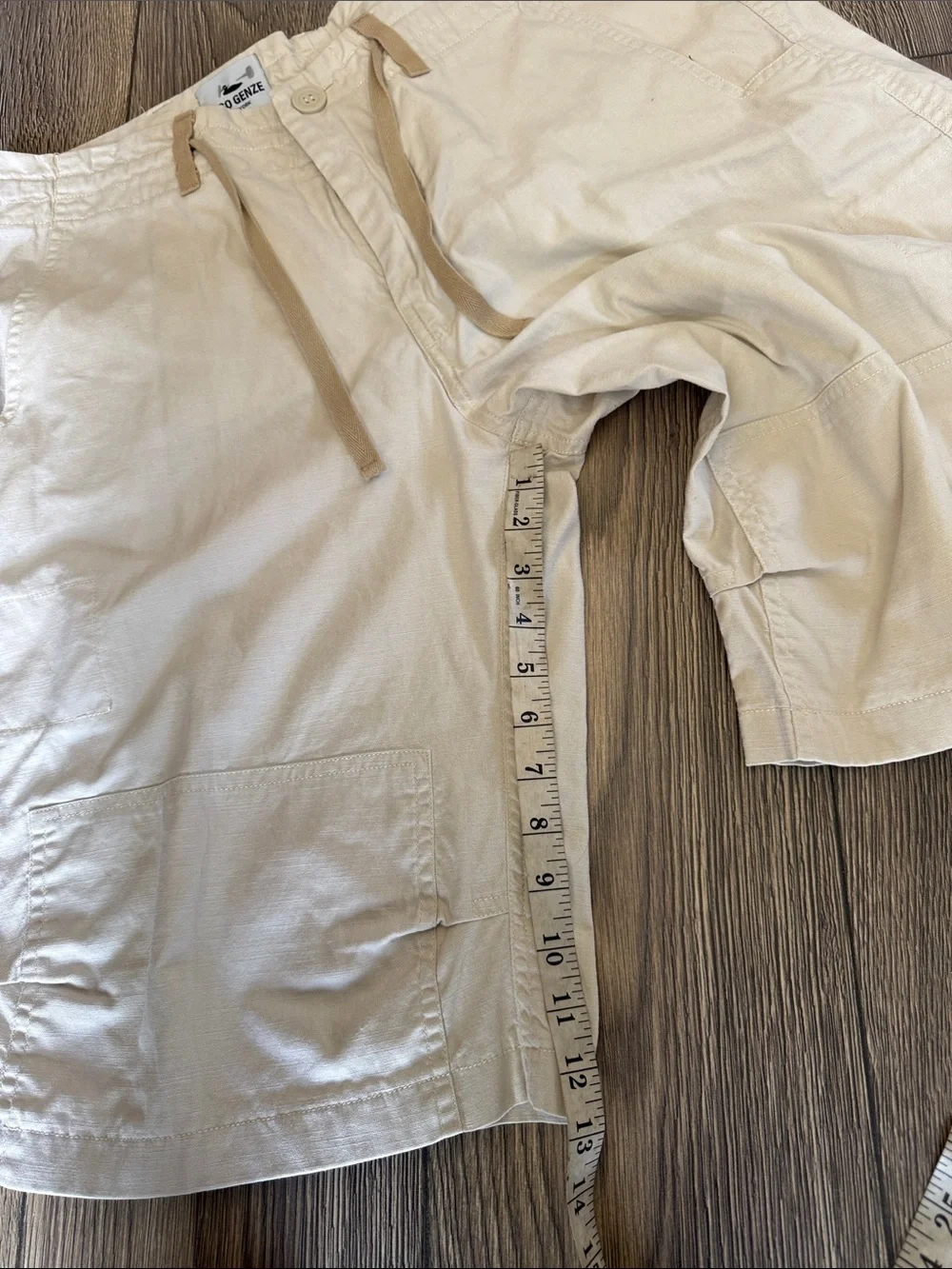 NICO GENZE New York 100% Linen Avant Garde Cargo Shorts XL ivory Artisanal”